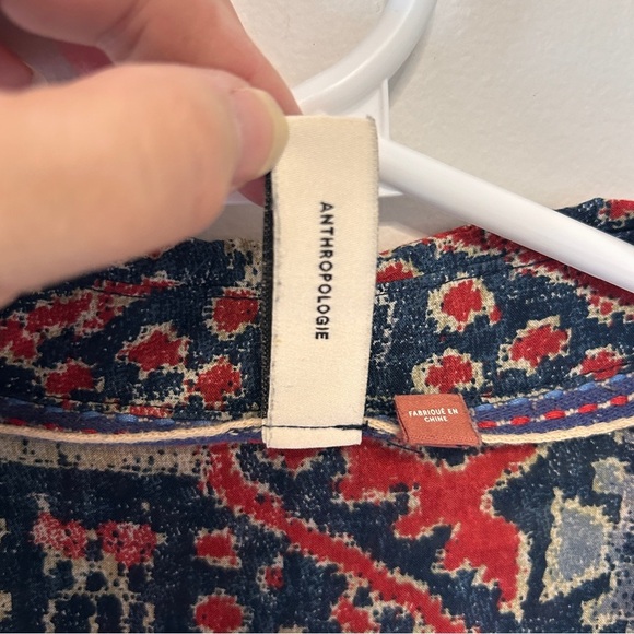 Pilcro Anthropologie Leilani Button Front Tunic Top Women’s Size Medium Blue Red - Picture 5 of 13